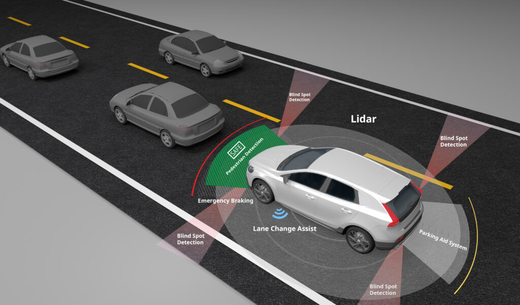 Car showing Lidar and another ADAS sensors use