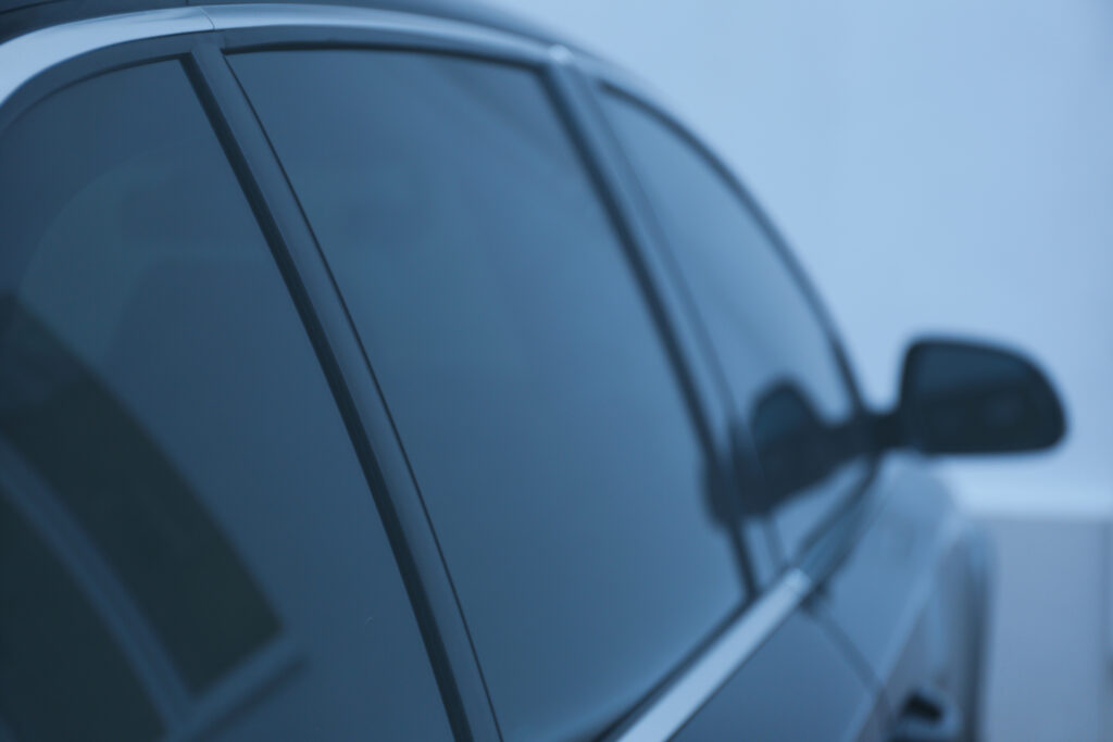 Tinted car windows close up