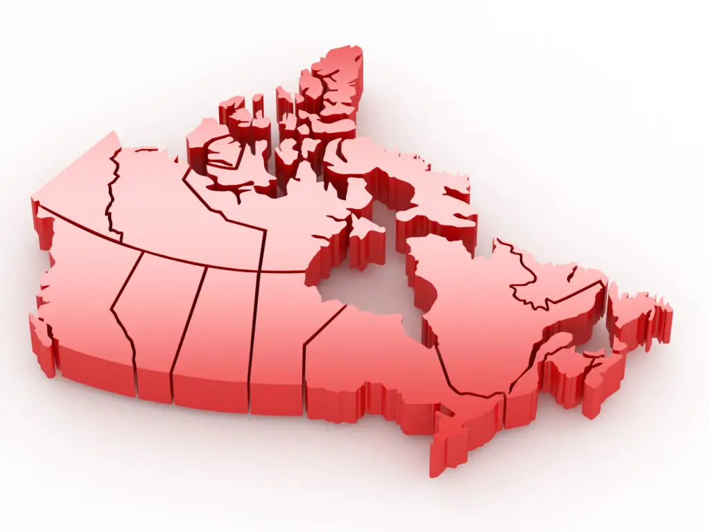 Three-dimensional map of Canada