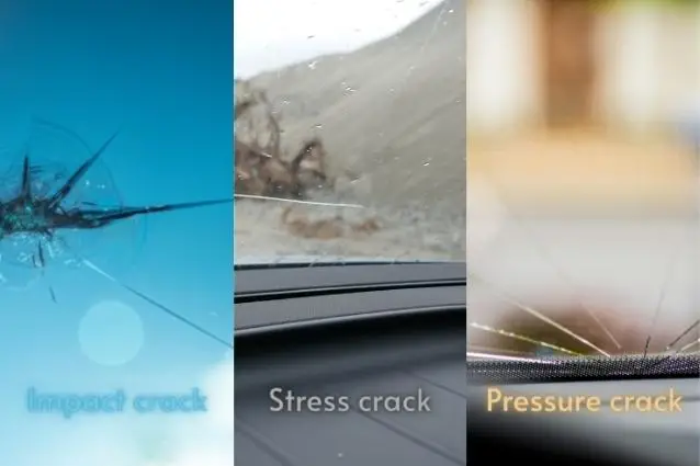 3 Different types of cracks on a windshield comparison