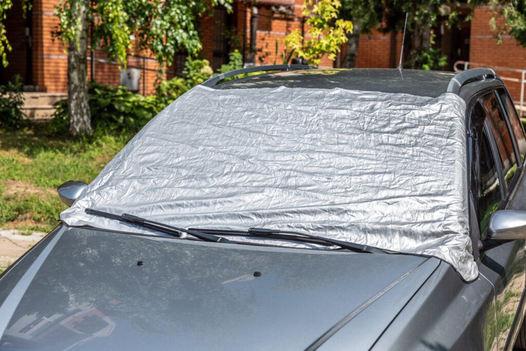 Windshield cover is used in summer to protect car's interior from heat and sun.