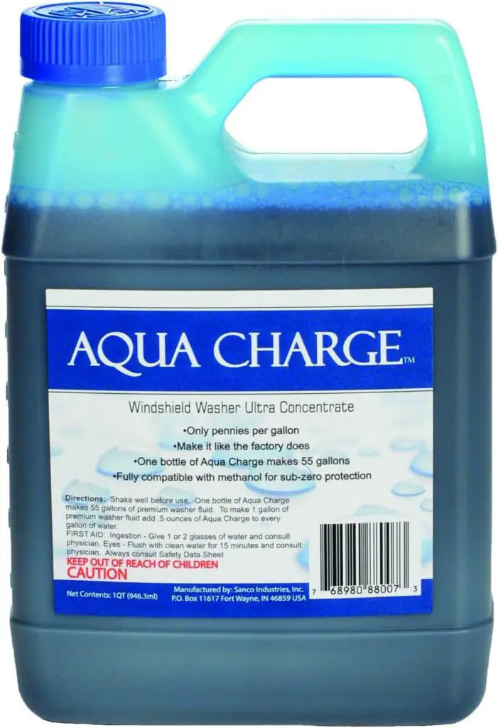 Concentrated Aqua Charge windshield washer fluid, big bottle on the white background, product showcase